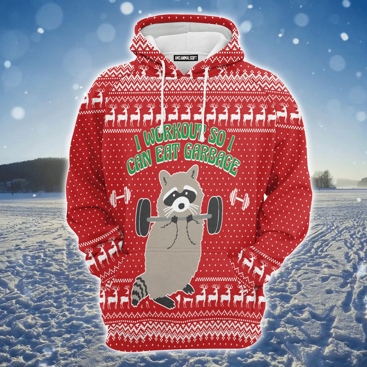 Raccoon Premium Christmas Hoodie, Raccoon I Workout So I Can Eat Garbage Unisex Hoodie For Men & Women - Perfect Gift For Christmas, Raccoon Lover - Image 2