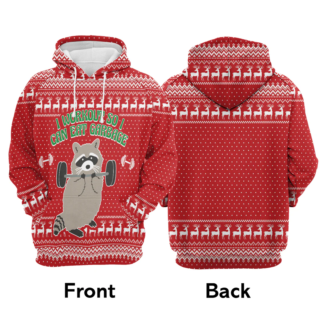 Raccoon Premium Christmas Hoodie, Raccoon I Workout So I Can Eat Garbage Unisex Hoodie For Men & Women - Perfect Gift For Christmas, Raccoon Lover - Image 3