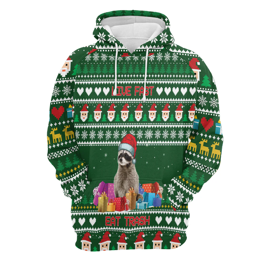 Raccoon Premium Christmas Hoodie, Raccoon Live Fast Eat Trash Christmas Unisex Hoodie For Men & Women - Perfect Gift For Christmas, Raccoon Lover - Image 4