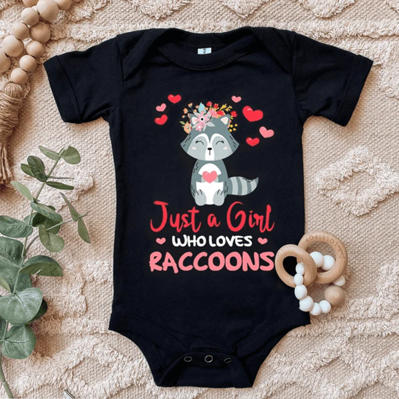 Raccoons Baby Onesies, Just A Girl Who Loves Raccoons Newborn Onesies - Perfect Gift For Baby, Baby Gift Onesie