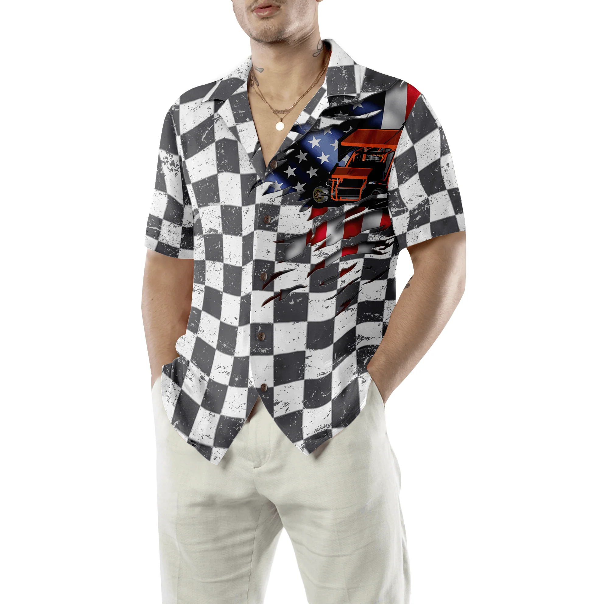 Racing Flag American Flag Hawaiian Shirt, Live Fast Live Loud Live Proud Stay Dirty Colorful Summer Aloha Shirt For Men Women, Perfect Gift For Friend - Image 3