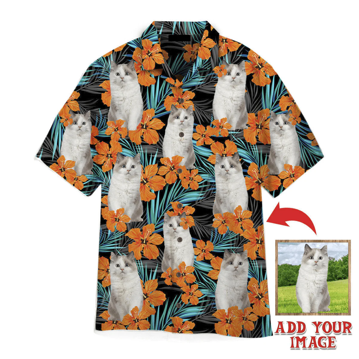 Ragdoll Cat Hawaiian Shirt Custom Photo - Funny Cat In Orange Floral Tropical Personalized Hawaiian Shirts - Perfect Gift For Cat Lovers, Family, Friends - Image 2