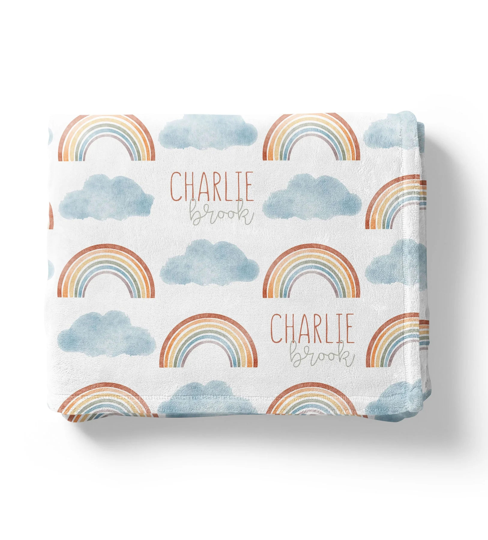 Rainbow Clouds Baby Kids Blanket With Customized Name For Baby Nursery, Son, Daughter, Granddaughter, Grandson - Image 2