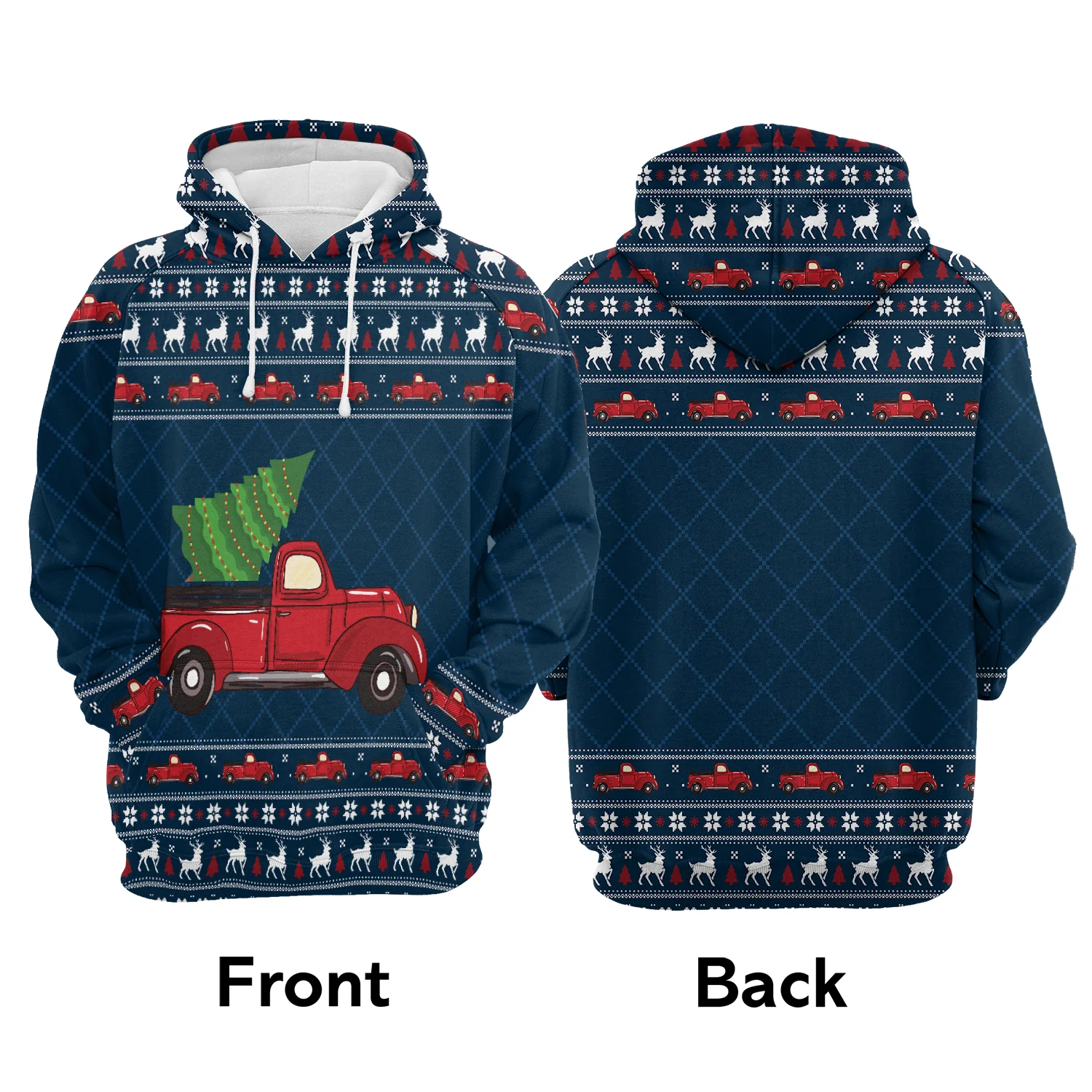 Red Truck Premium Christmas Hoodie, Christmas Tree Pattern Unisex Hoodie For Men & Women - Perfect Gift For Christmas, Friends, Family - Image 3