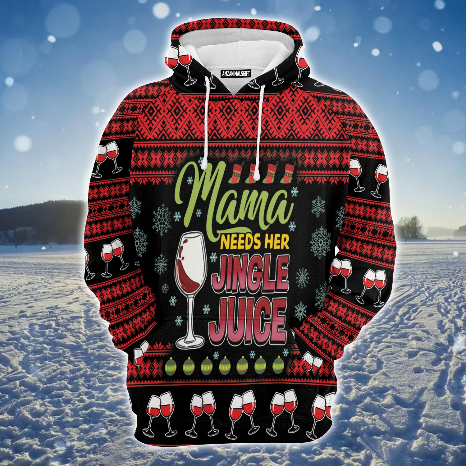 Red Wine Xmas Premium Christmas Hoodie, Mama Need Hers Jingle Juice Unisex Hoodie For Men & Women - Perfect Gift For Christmas, Friends, Family - Image 2