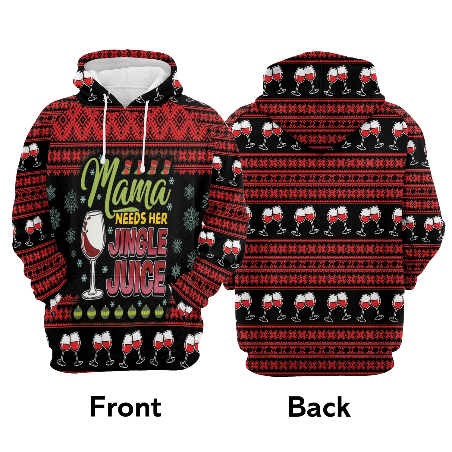 Red Wine Xmas Premium Christmas Hoodie, Mama Need Hers Jingle Juice Unisex Hoodie For Men & Women - Perfect Gift For Christmas, Friends, Family - Image 3