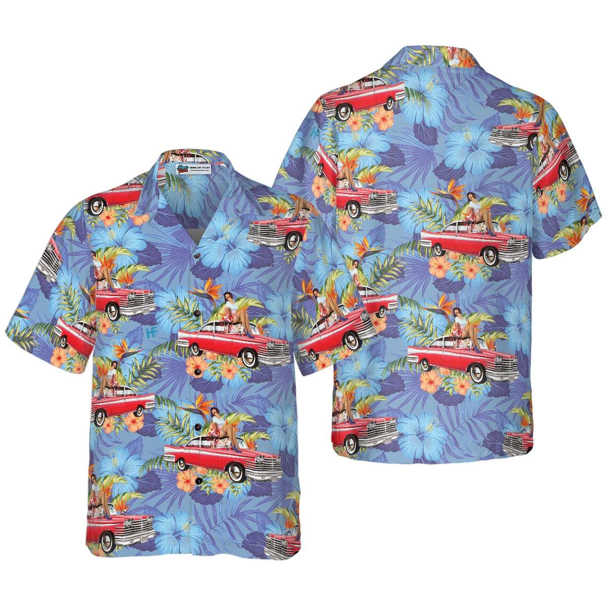 Retro Vintage Girl Car Hawaiian Shirt, Muscle Car Hawaiian Shirt For Men - Perfect Gift For Lover, Friend, Family - Image 4
