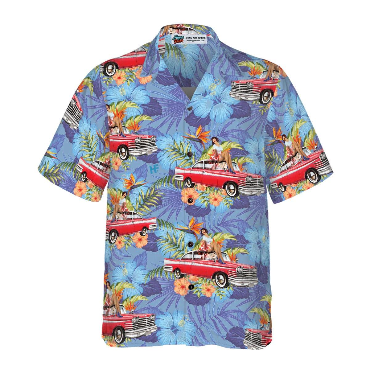 Retro Vintage Girl Car Hawaiian Shirt, Muscle Car Hawaiian Shirt For Men - Perfect Gift For Lover, Friend, Family - Image 5