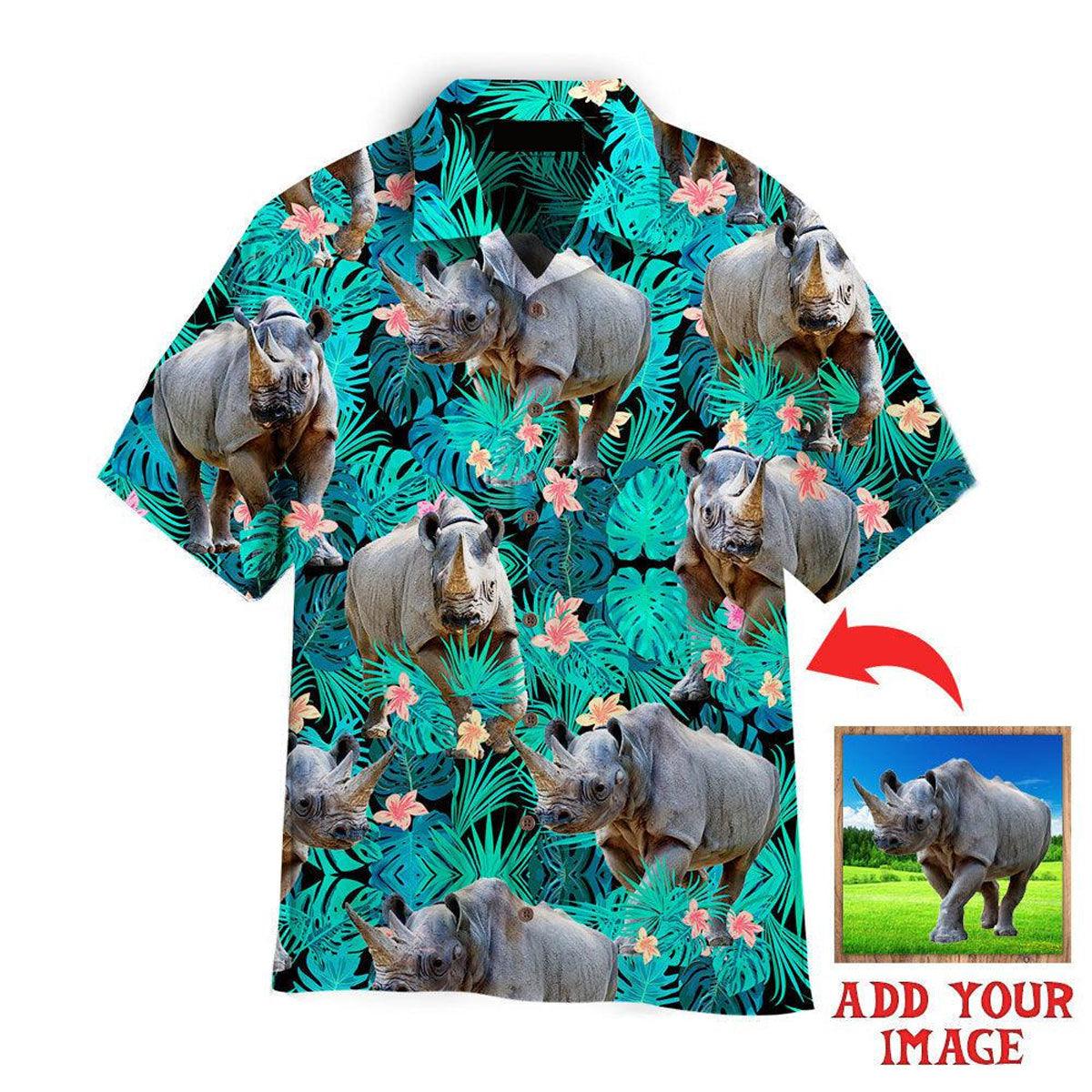 Rhinoceros Tropical Custom Hawaiian Shirt, Personalized Hawaiian Shirts - Perfect Gift Animal Lovers, Family, Friends - Image 2
