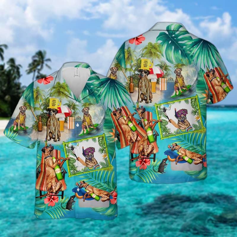 Rhodesian Ridgeback Hawaiian Shirt, Dog Surfing Hawaiian Shirt For Men - Perfect Gift For Rhodesian Ridgeback Lovers, Friend, Family