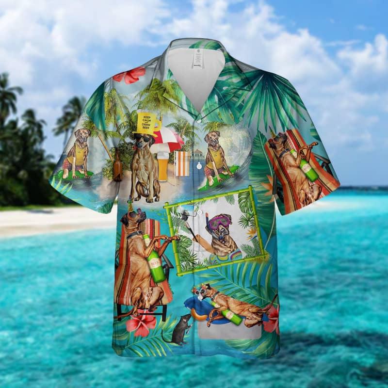 Rhodesian Ridgeback Hawaiian Shirt, Dog Surfing Hawaiian Shirt For Men - Perfect Gift For Rhodesian Ridgeback Lovers, Friend, Family - Image 2