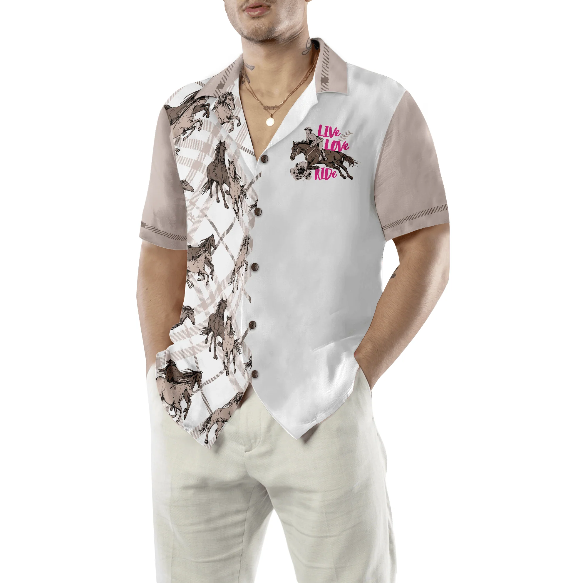 Riding Horse Hawaiian Shirt, Live Love Ride, Colorful Summer Aloha Shirt For Men Women, Gift For Friend, Team, Riding Lovers - Image 3