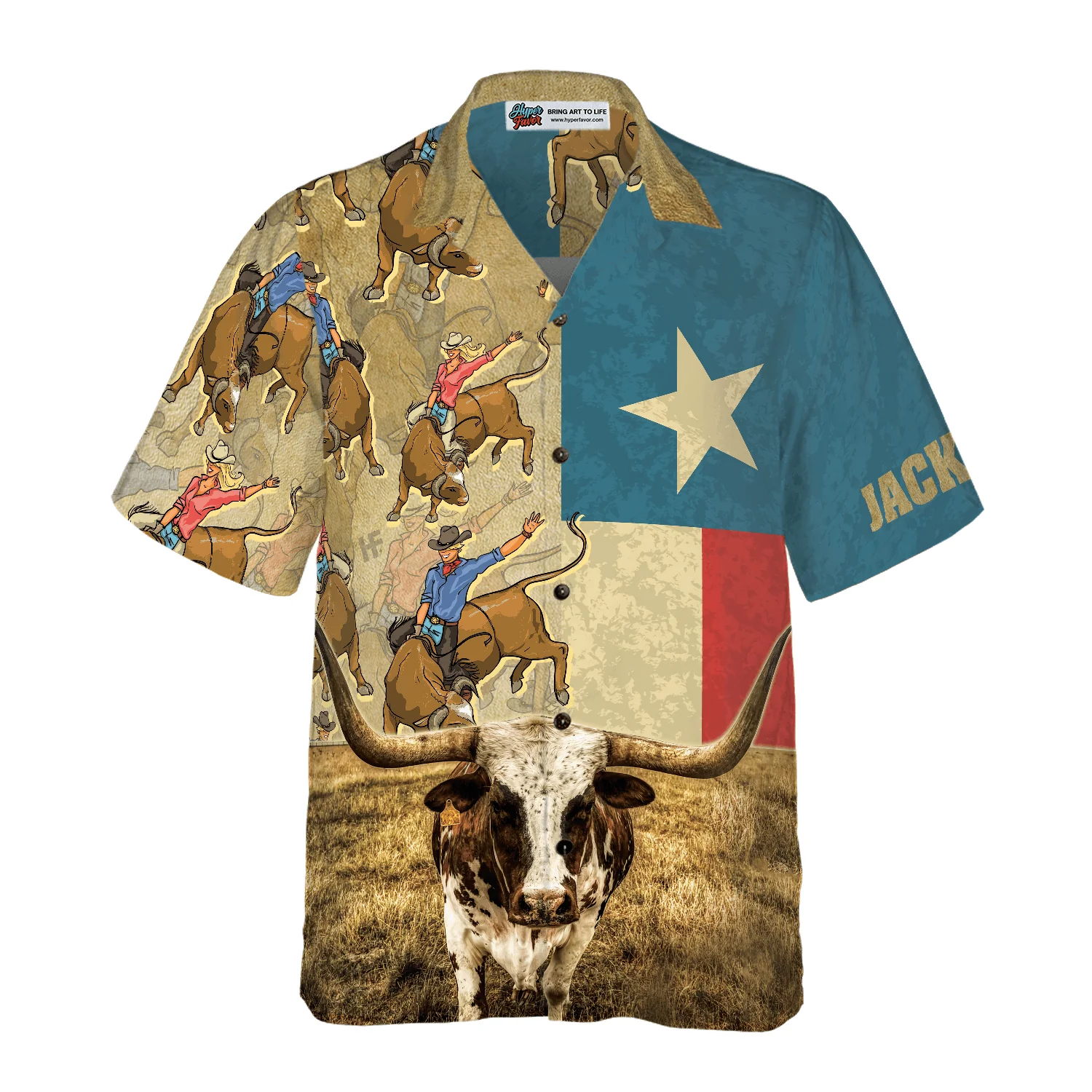 Rodeo Longhorn Texas Flag Custom Name Hawaiian Shirt, Personalized Summer Aloha Shirt Perfect Unique Gift For Men Women Texas Lovers - Image 4