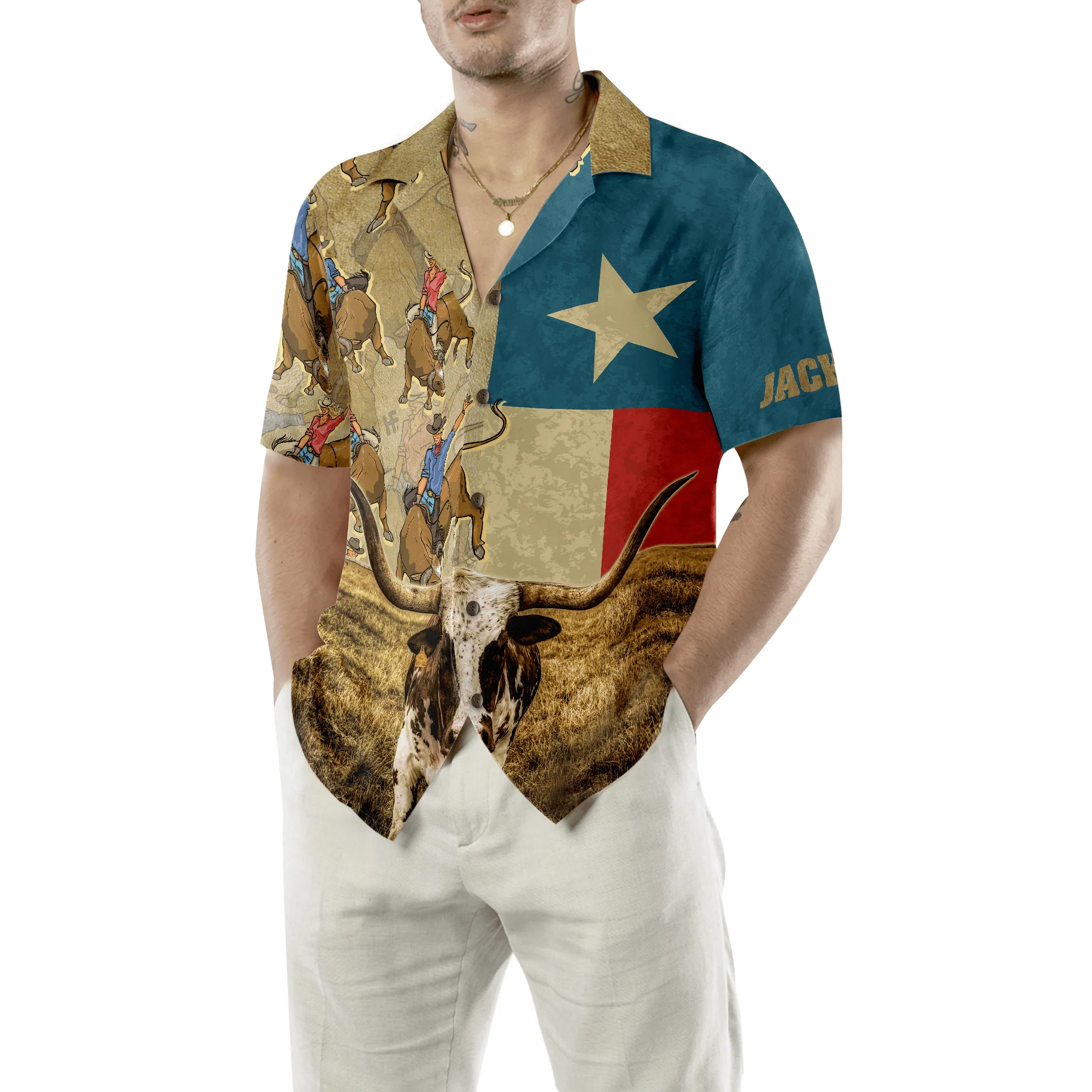 Rodeo Longhorn Texas Flag Custom Name Hawaiian Shirt, Personalized Summer Aloha Shirt Perfect Unique Gift For Men Women Texas Lovers - Image 5