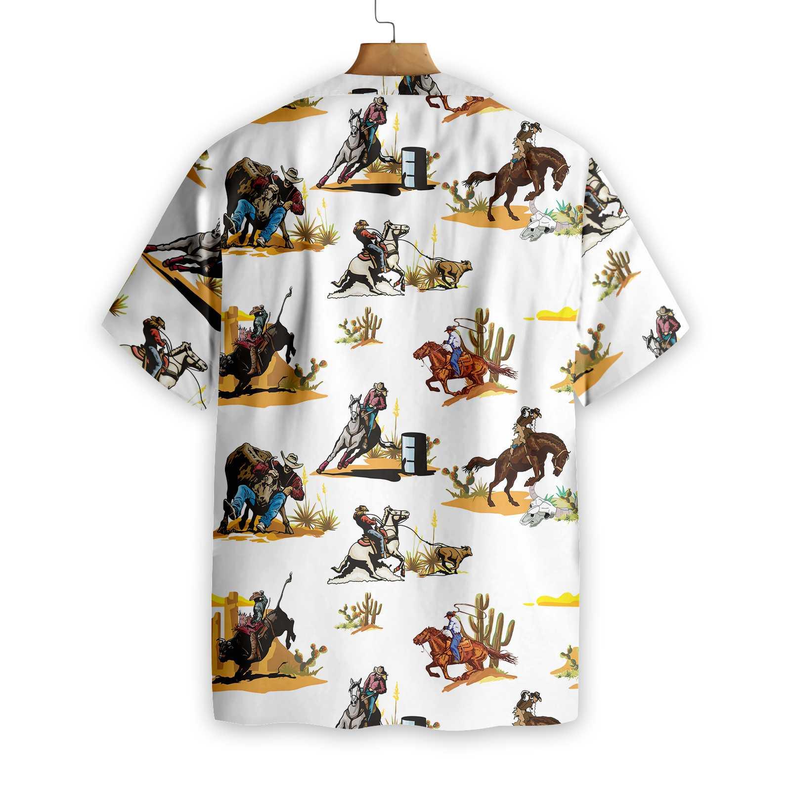 Rodeo Seamless Pattern Hawaiian Shirt, White Version, Texas Native Western, Proud Texas, Summer Aloha Shirt Perfect Unique Gift For Men Women - Image 2