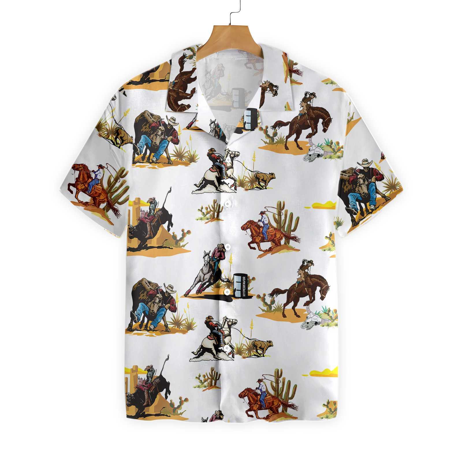 Rodeo Seamless Pattern Hawaiian Shirt, White Version, Texas Native Western, Proud Texas, Summer Aloha Shirt Perfect Unique Gift For Men Women - Image 3
