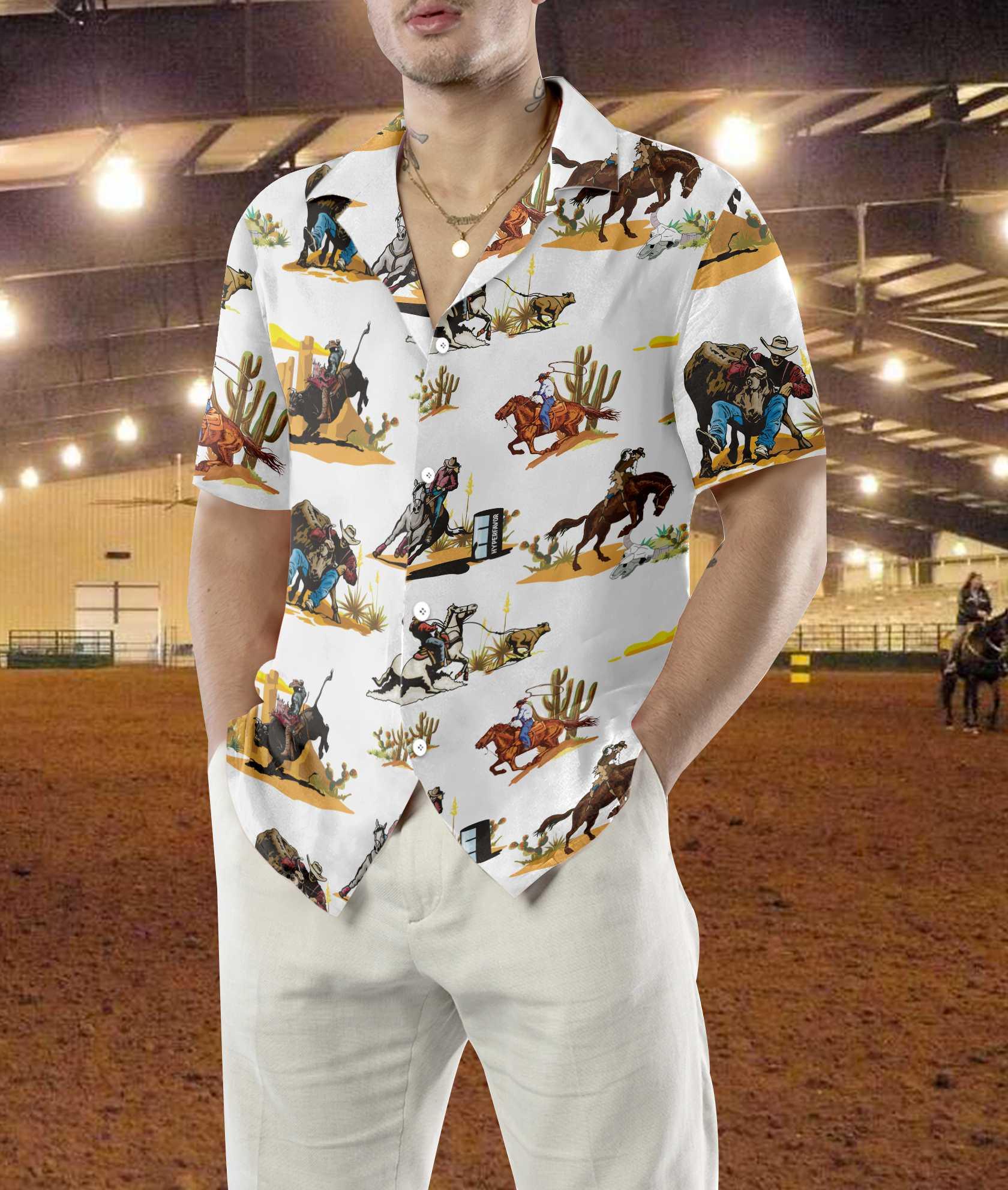 Rodeo Seamless Pattern Hawaiian Shirt, White Version, Texas Native Western, Proud Texas, Summer Aloha Shirt Perfect Unique Gift For Men Women - Image 4