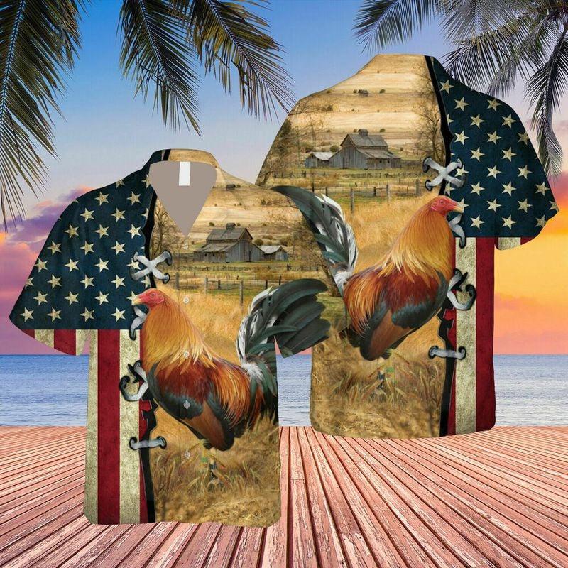 Rooster Aloha Hawaiian Shirt - Amazing Rooster Farm Brown Hawaiian Shirt, American Flag Hawaiian Shirt For Men & Women, Rooster Lover