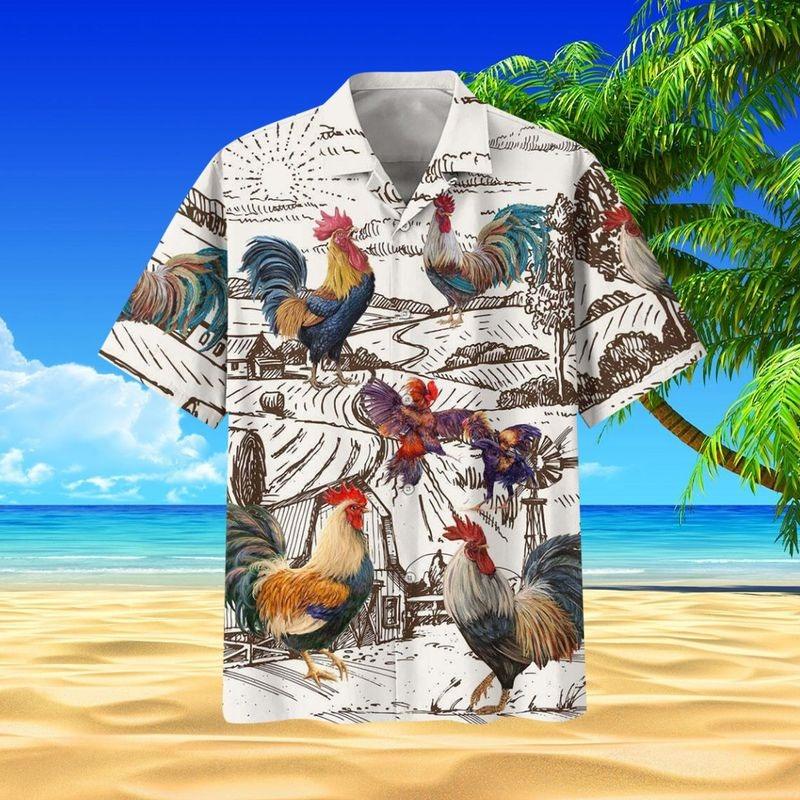 Rooster Aloha Hawaiian Shirt - Funny Rooster Farm Hawaiian Shirt, Farm Draw Hawaiian Shirt For Men & Women, Rooster Lover