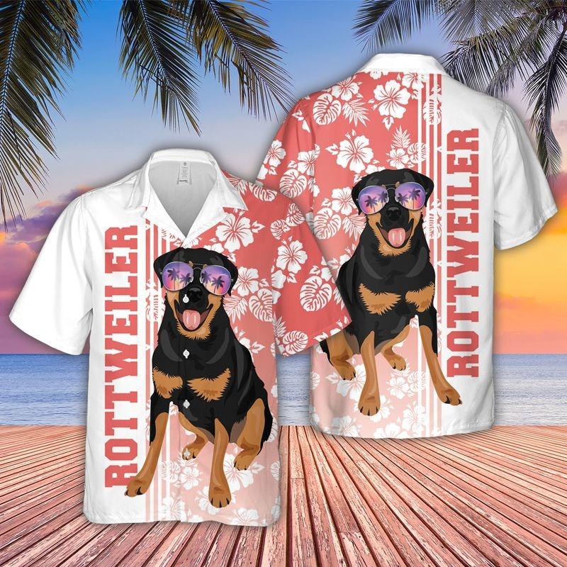 Rottweiler Aloha Hawaiian Shirt - Tropical Leaves Hawaiian Shirt, Rottweiler Sunglass Hawaiian Shirt For Men & Women, Rottweiler Lover - Image 2