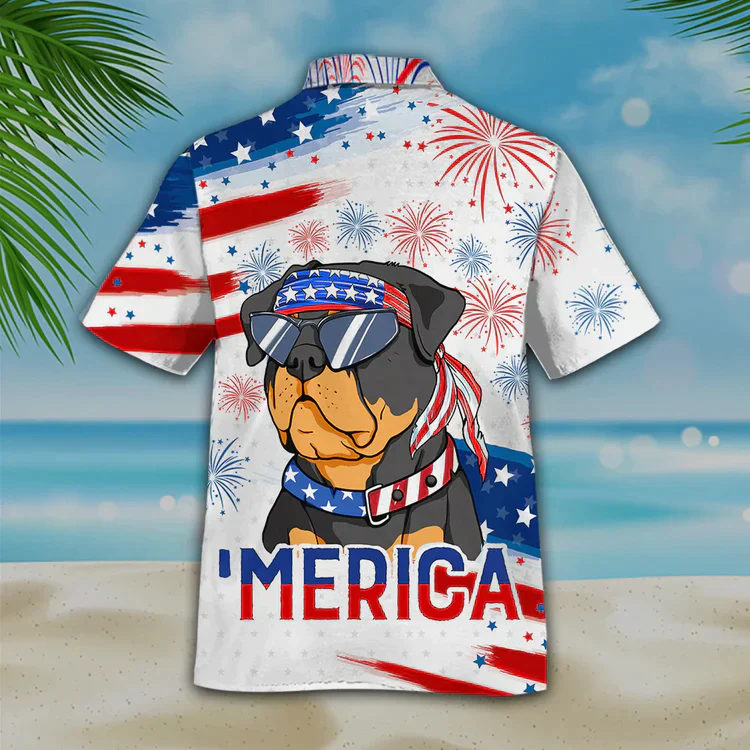 Rottweiler Aloha Hawaiian Shirts For Summer, Funny Dog Merica Independence Day USA Flag Hawaiian Shirt For Men Women, 4th of July Gift For Dog Lovers - Image 2