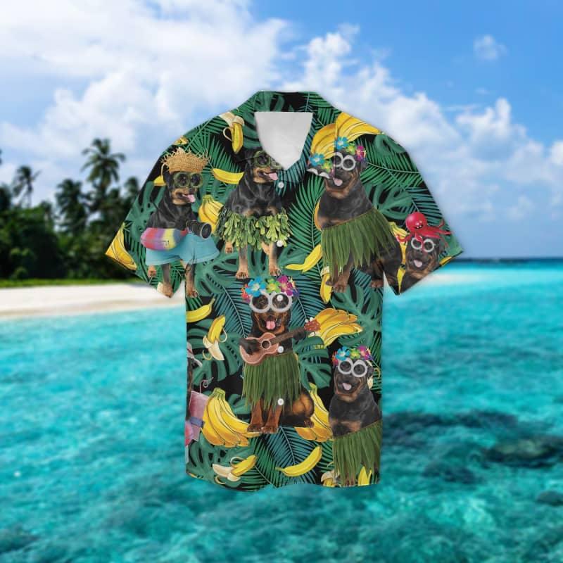 Rottweiler Hawaiian Shirt, Tropical Summer Leaves Hawaiian Shirt For Men - Perfect Gift For Rottweiler Lovers, Husband, Boyfriend, Friend, Family - Image 2