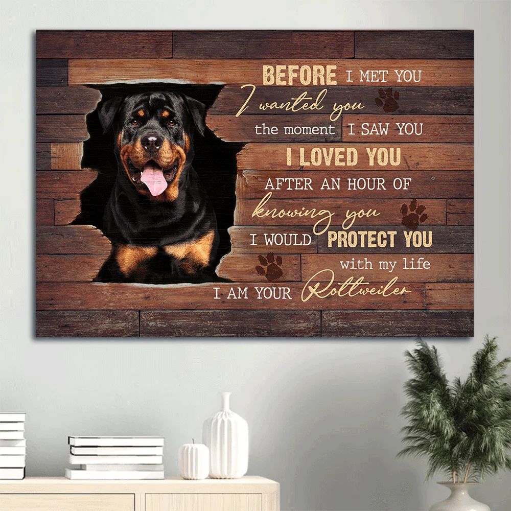 Rottweiler Landscape Canvas- Rottweiler dog, Broken wall - I would protect you with my life - Dog Landscape Canvas - Gift for dog lover, Family