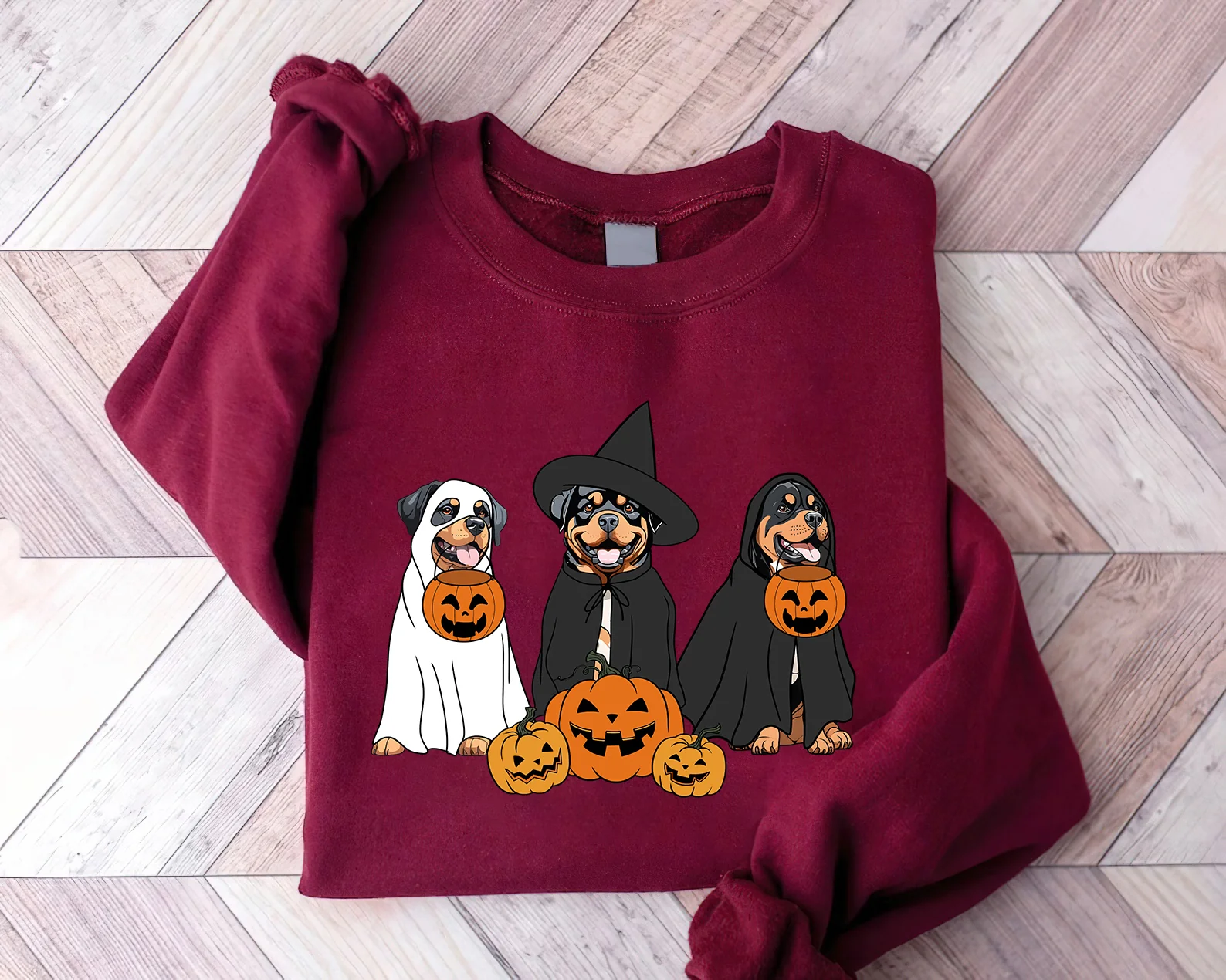 Rottweiler Sweatshirt, Ghost And Witch Rottweiler Sweatshirt, Halloween Dog Shirt, Rottweiler Tee, Dog Sweatshirt - Image 2