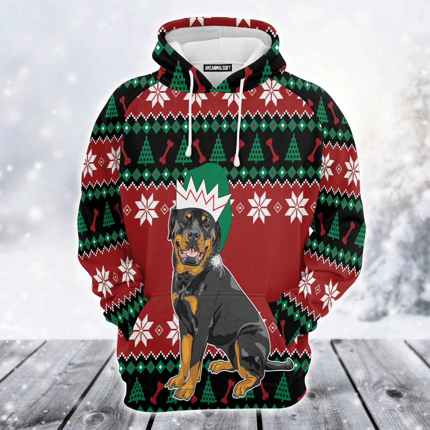 Rottweiler Xmas Premium Christmas Hoodie, Cute Rottweiler Unisex Hoodie For Men & Women - Perfect Gift For Christmas, Rottweiler Lovers - Image 2