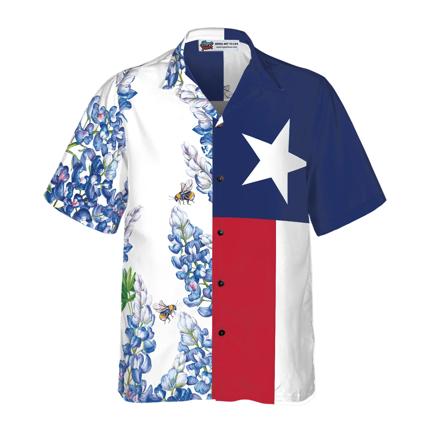 Royal Blue Bluebonnet Floral Texas Flag Hawaiian Shirt, Italic Star, Proud Texas, Colorful Summer Aloha Shirt Perfect Gift For Men Women - Image 3