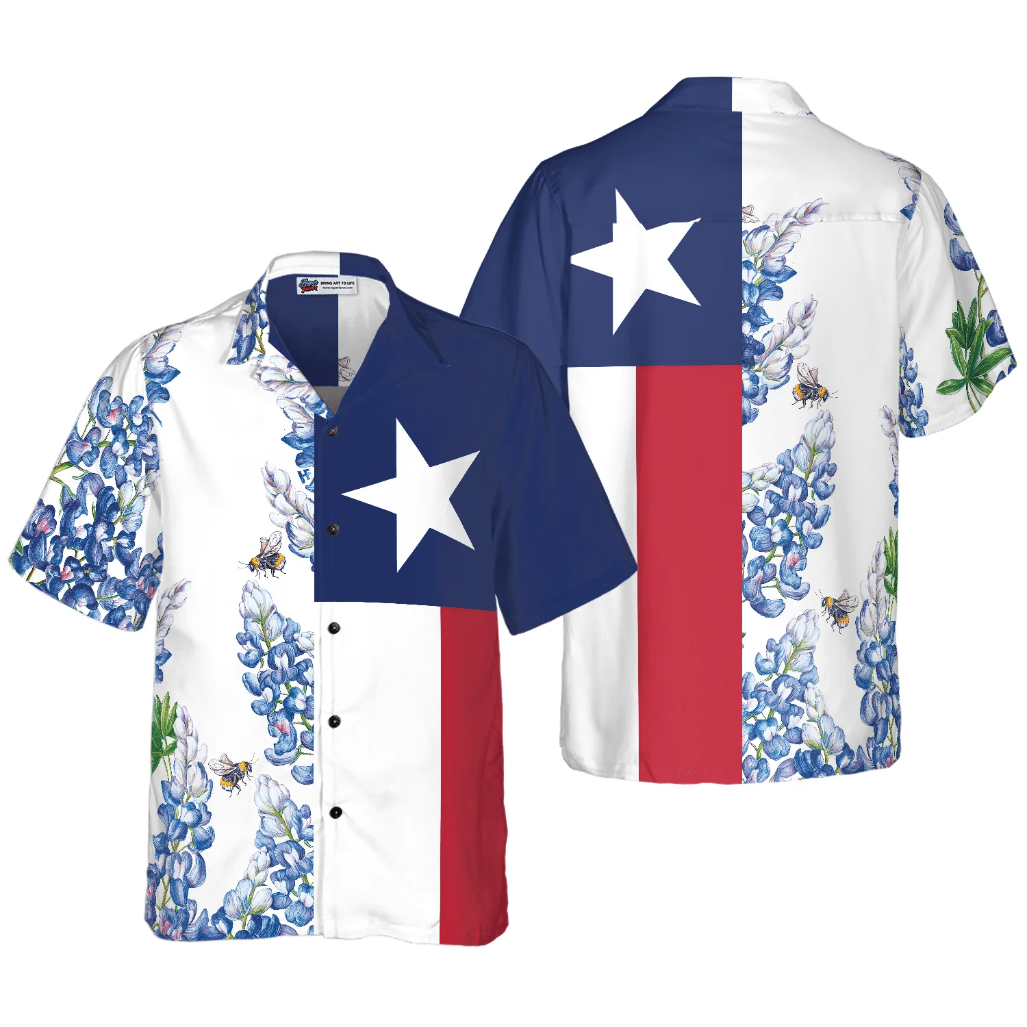 Royal Blue Bluebonnet Texas Hawaiian Shirt, Floral Texas Flag Vertical Version, Proud Texas, Summer Aloha Shirt Perfect Gift For Men Women