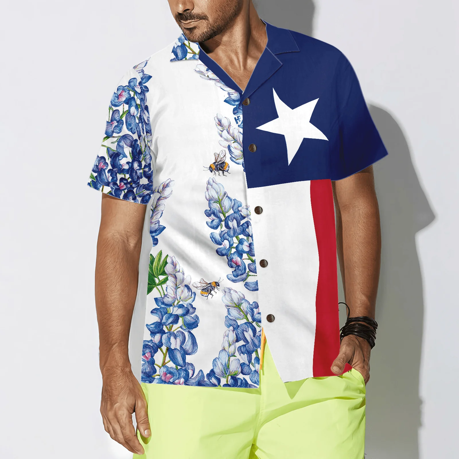 Royal Blue Bluebonnet Texas Hawaiian Shirt, Floral Texas Flag Vertical Version, Proud Texas, Summer Aloha Shirt Perfect Gift For Men Women - Image 3