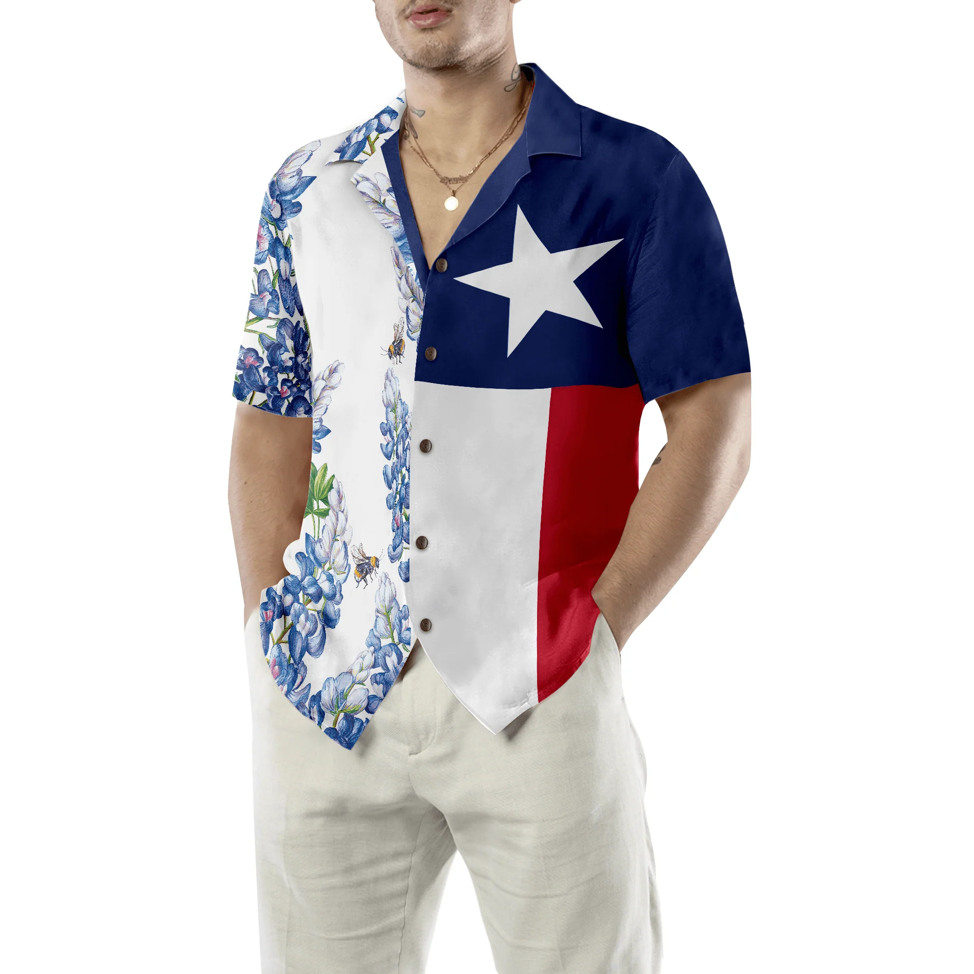 Royal Blue Bluebonnet Texas Hawaiian Shirt, Floral Texas Flag Vertical Version, Proud Texas, Summer Aloha Shirt Perfect Gift For Men Women - Image 5