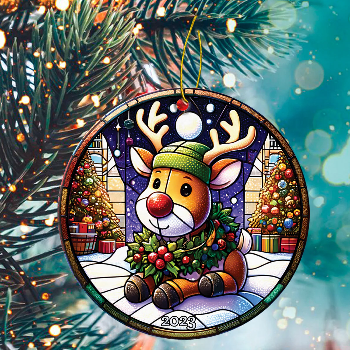 Rudolph Ceramic Christmas Ornament - Christmas 2023 Rudolph Circle Ceramic Ornament, Gift For Christmas, Holiday Decor - Image 2