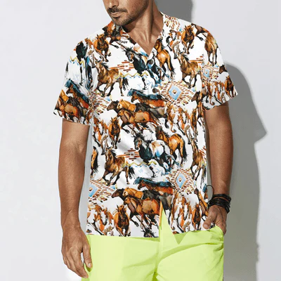 Running Wild Horse With Tribal Texture Hawaiian Shirt, Horses Aloha Shirt For Men - Perfect Gift For Horse Lovers, Husband, Boyfriend, Friend, Family - Image 4