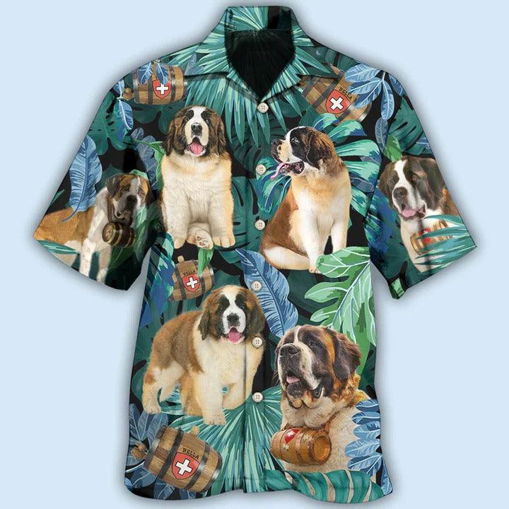 Saint Bernard Aloha Hawaii Shirt - Saint Bernard Dog Tropical Leaf Style Hawaiian Shirt For Summer - Perfect Gift For Dog Lovers, Friend, Family