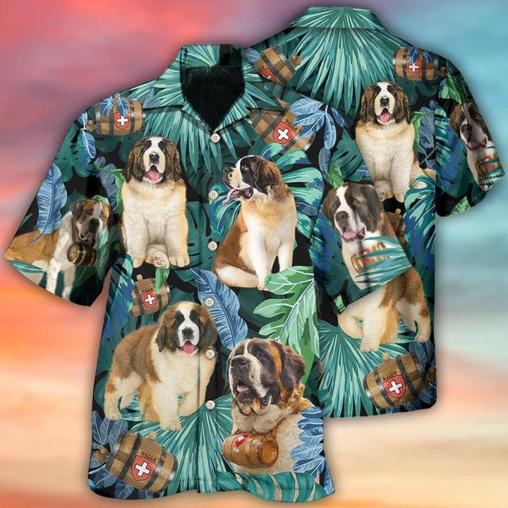 Saint Bernard Aloha Hawaii Shirt - Saint Bernard Dog Tropical Leaf Style Hawaiian Shirt For Summer - Perfect Gift For Dog Lovers, Friend, Family - Image 2