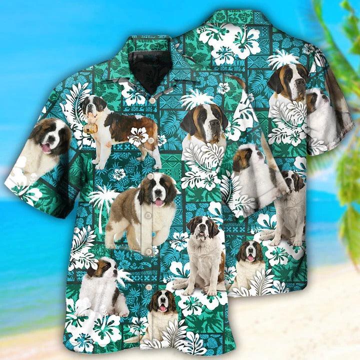 Saint Bernard Aloha Hawaii Shirt - Tropical Dog Green Lovely Hawaiian Shirt For Summer - Perfect Gift For Dog Lovers, Friend, Family