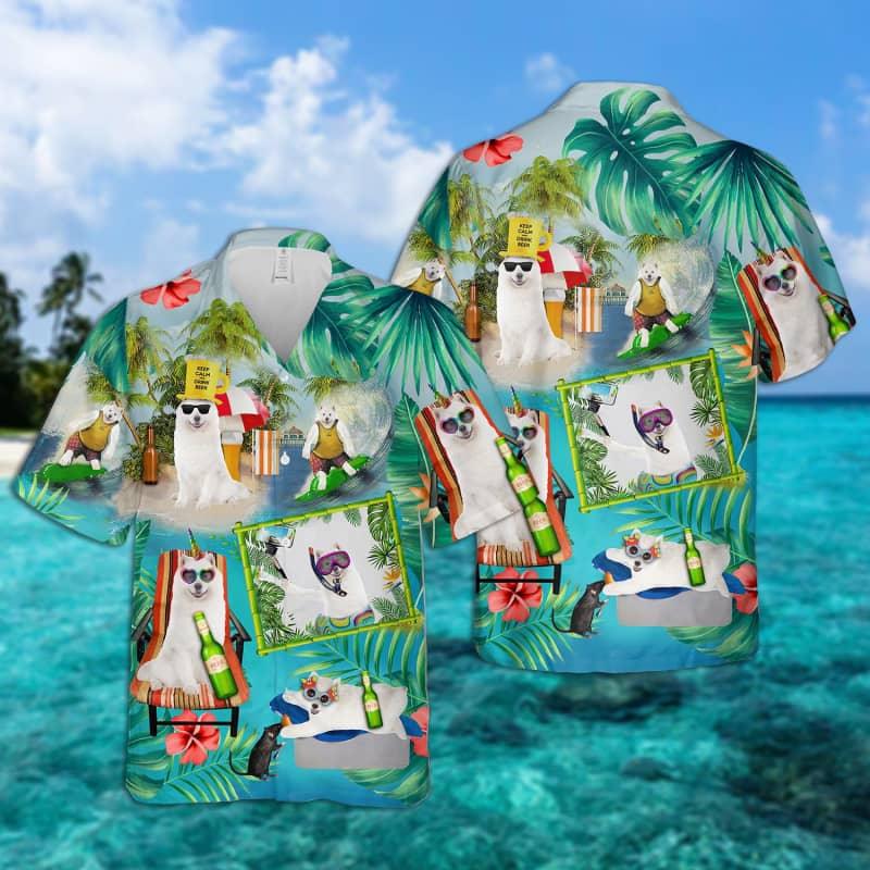 Samoyed Hawaiian Shirt, Samoyed Surfing On Beach Hawaiian Shirt For Men - Perfect Gift For Samoyed Lovers, Husband, Boyfriend, Friend, Family
