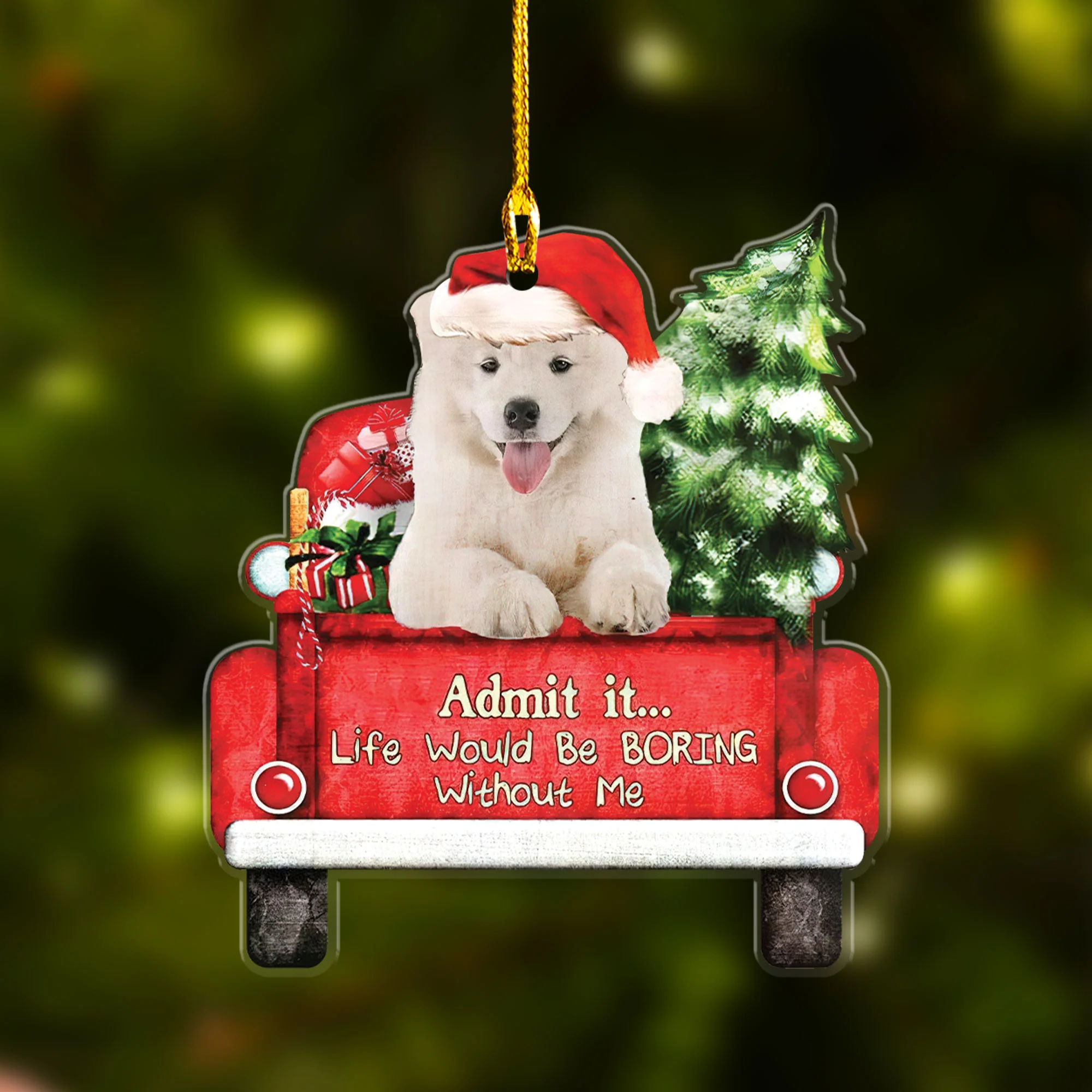 Samoyed On The Red Truck Acrylic Christmas Ornament, Best Gift For Samoyed Lovers, Dog Lovers - Image 2