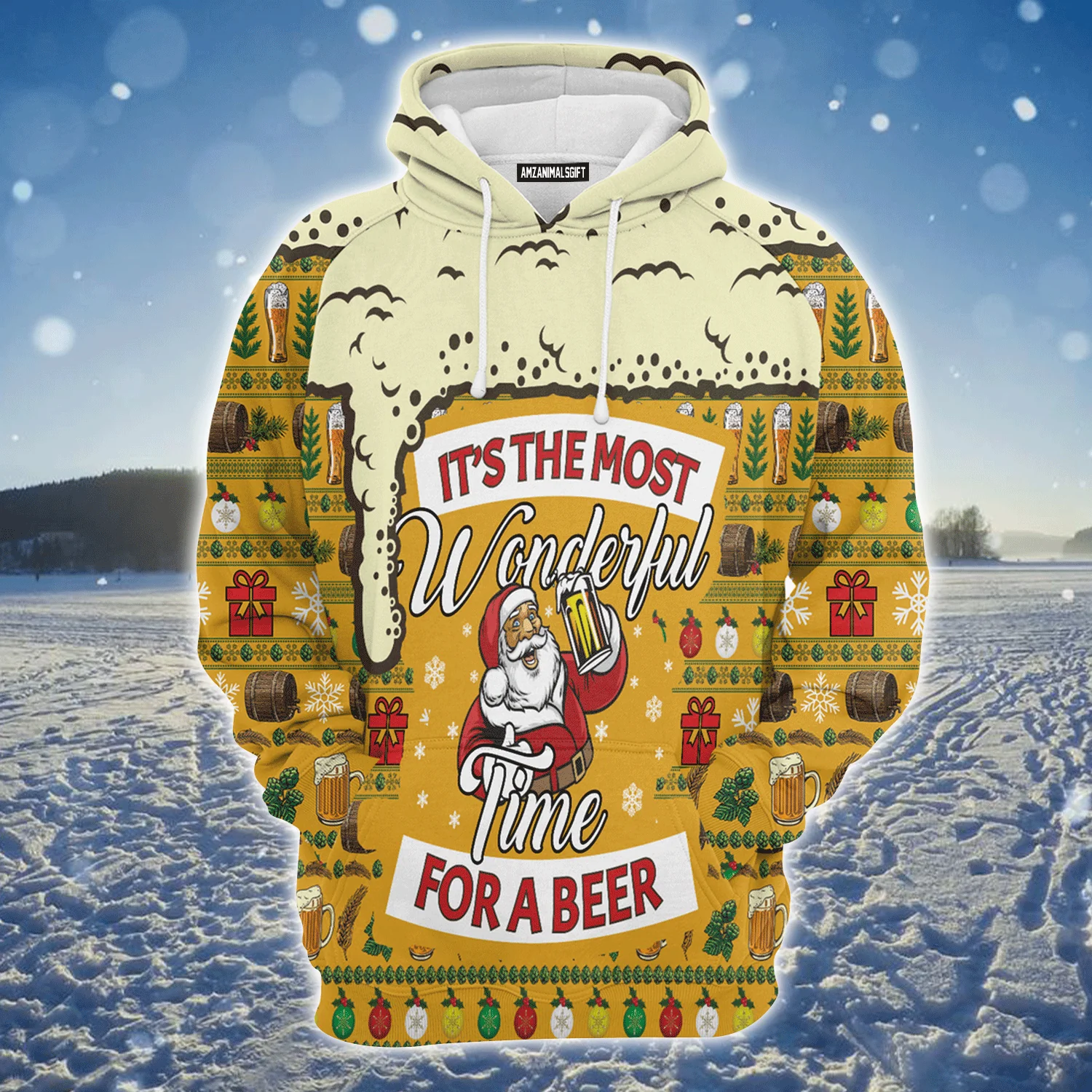 Santa & Beer Premium Christmas Hoodie, Christmas Most Wonderful Time For Beer Unisex Hoodie For Men & Women - Perfect Gift For Christmas, Beer Lover