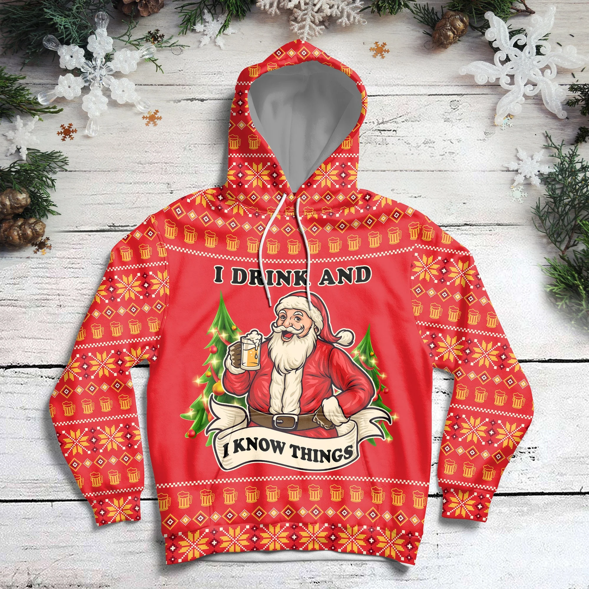 Santa Beer Pullover Premium Hoodie I Drink And I Know Thing, Perfect Outfit For Men And Women On Christmas New Year Autumn Winter - Image 2