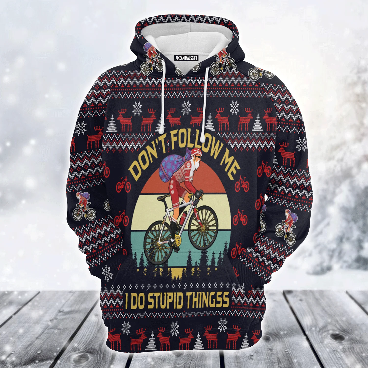 Santa Bike Premium Christmas Hoodie, Satan Claus On Bike Vintage Background Unisex Hoodie For Men & Women - Perfect Gift For Christmas, Family, Biker