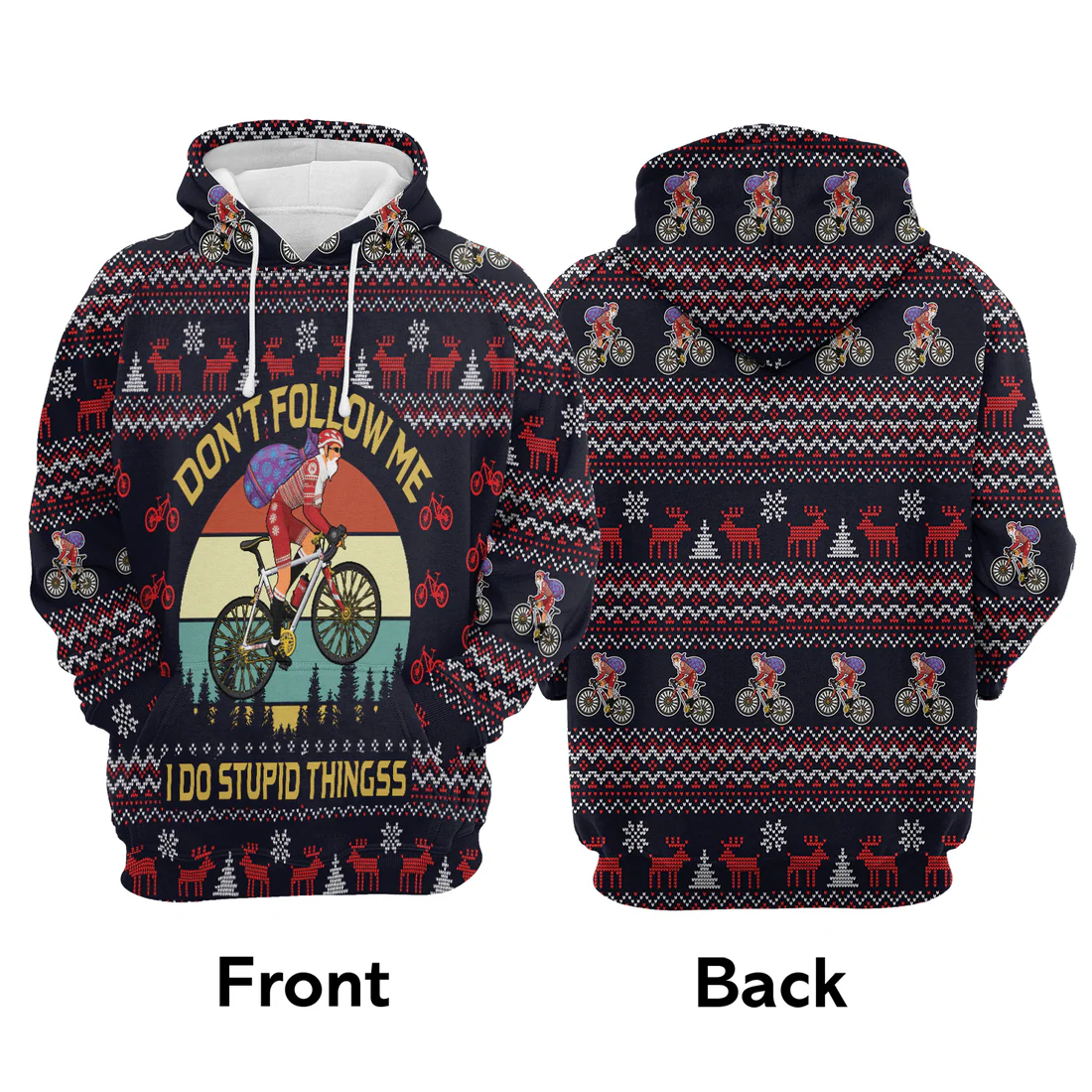 Santa Bike Premium Christmas Hoodie, Satan Claus On Bike Vintage Background Unisex Hoodie For Men & Women - Perfect Gift For Christmas, Family, Biker - Image 3