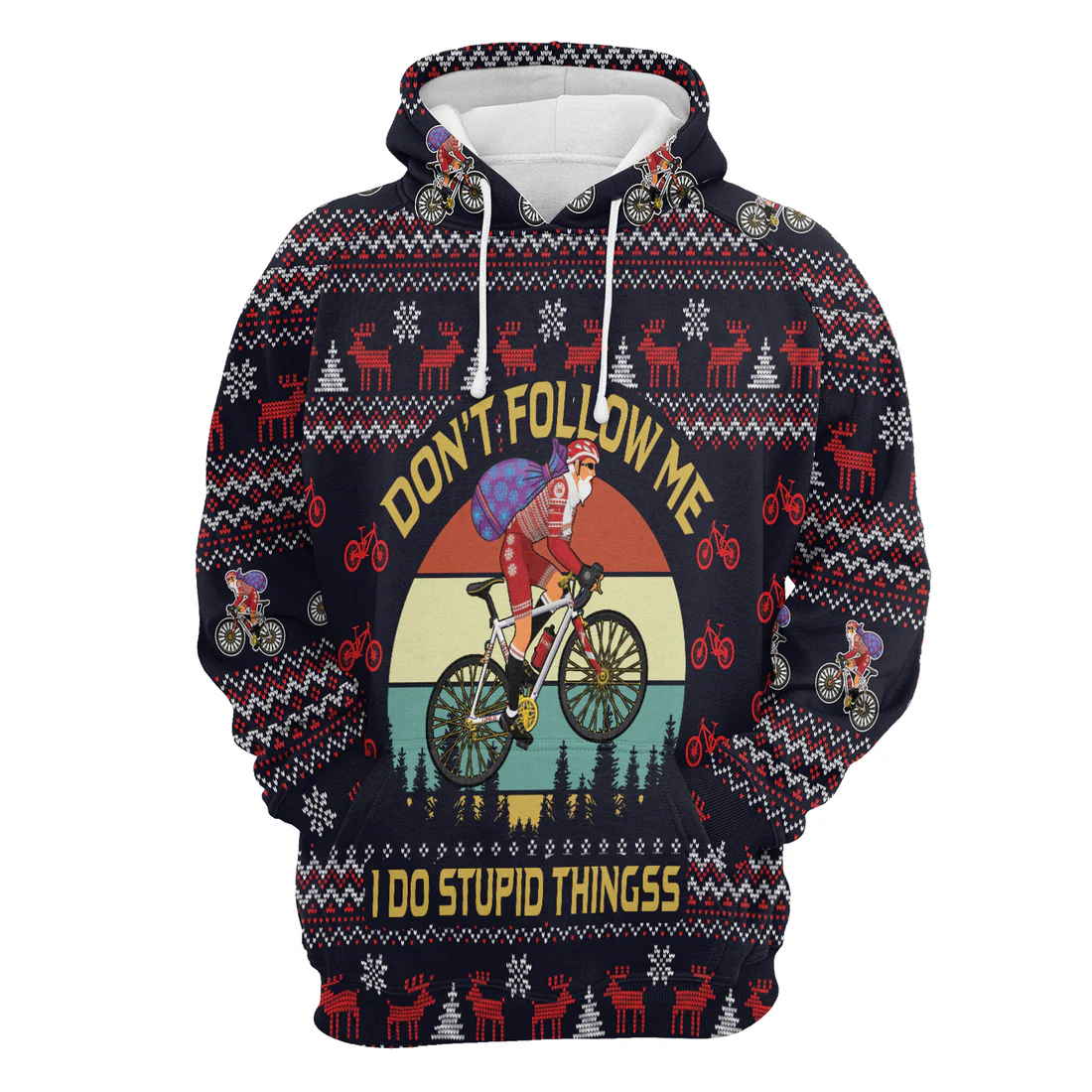 Santa Bike Premium Christmas Hoodie, Satan Claus On Bike Vintage Background Unisex Hoodie For Men & Women - Perfect Gift For Christmas, Family, Biker - Image 4