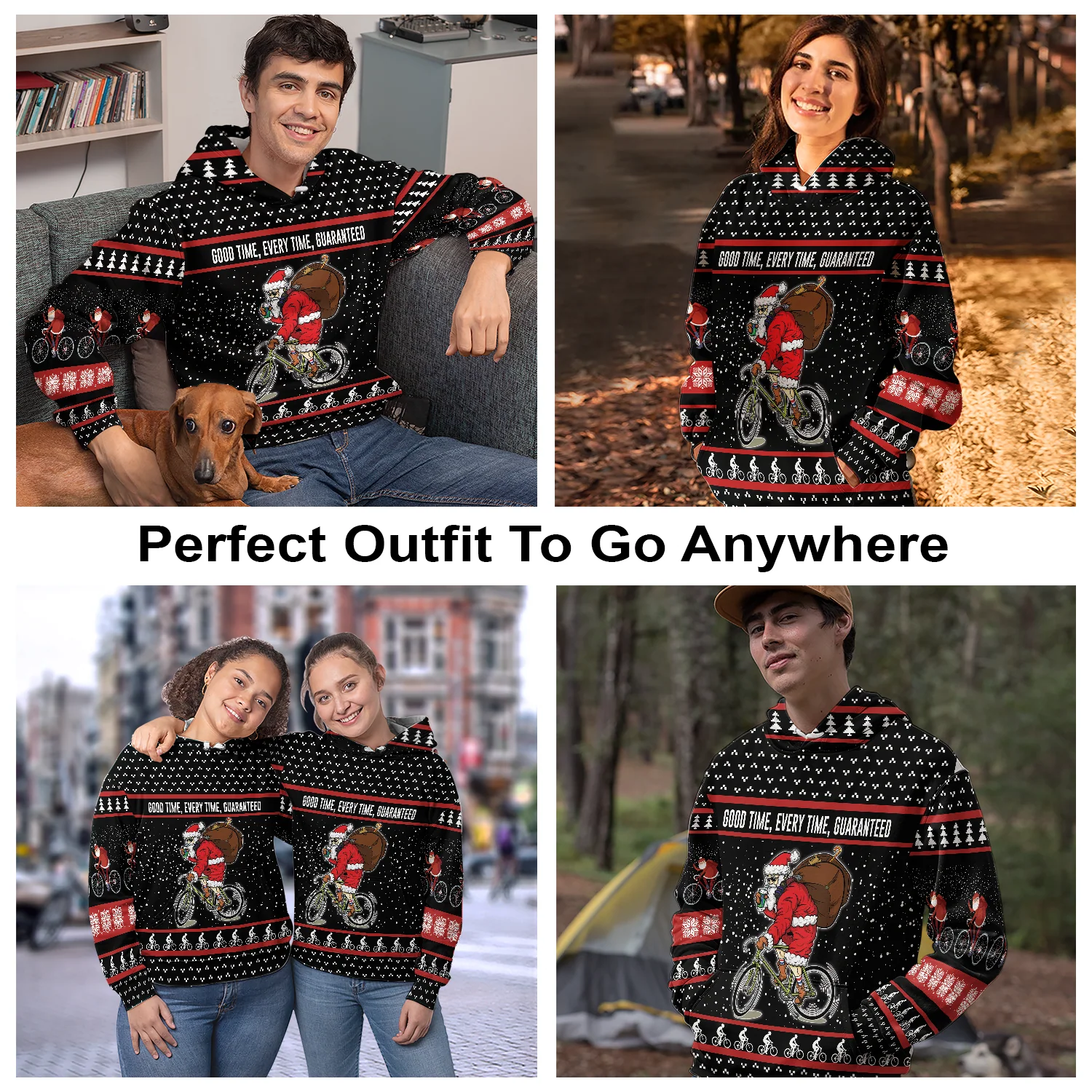 Santa Claus Biking Pullover Premium Hoodie Good Time, Every Time, Guaranteed, Perfect Outfit For Men And Women On Christmas New Year Autumn Winter - Image 3