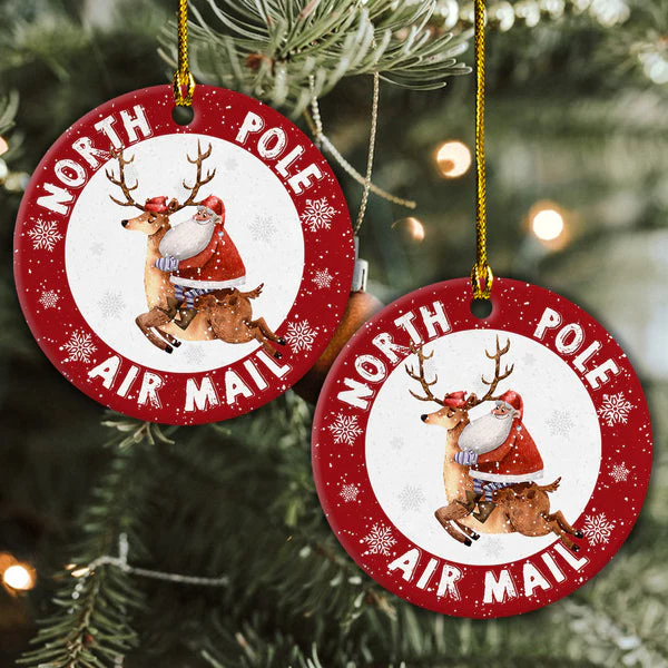 Santa Claus Ceramic Christmas Ornament - North Pole Air Mail Circle Ceramic Ornament, Perfect Gift For Christmas, Holiday Decor - Image 2