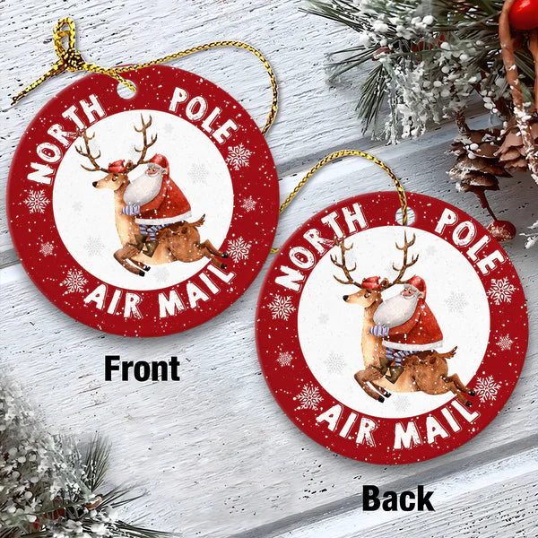 Santa Claus Ceramic Christmas Ornament - North Pole Air Mail Circle Ceramic Ornament, Perfect Gift For Christmas, Holiday Decor - Image 3