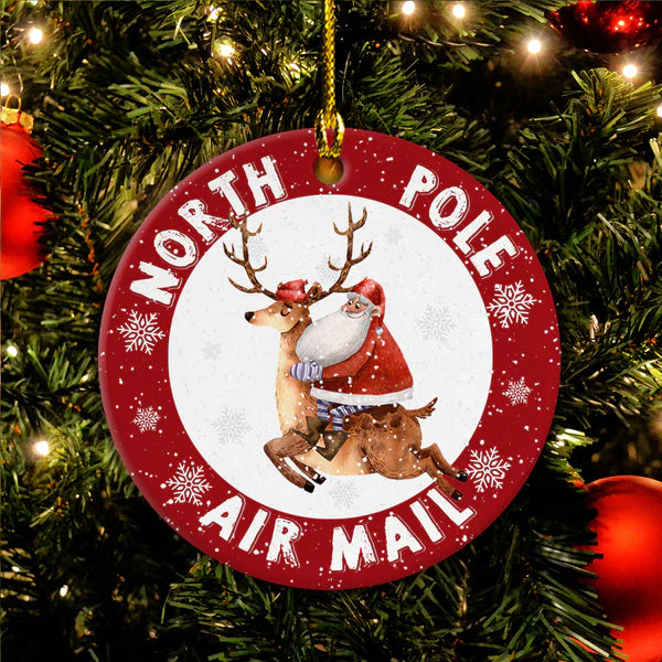 Santa Claus Ceramic Christmas Ornament - North Pole Air Mail Circle Ceramic Ornament, Perfect Gift For Christmas, Holiday Decor - Image 4