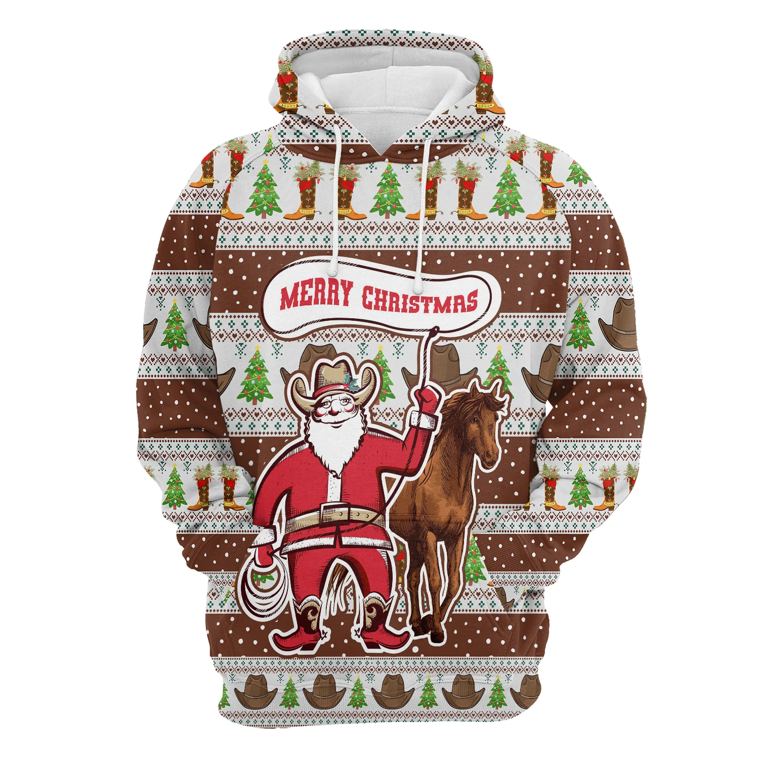 Santa Claus Cowboy Pullover Premium Hoodie Merry Christmas, Perfect Outfit For Men And Women On Christmas New Year Autumn Winter